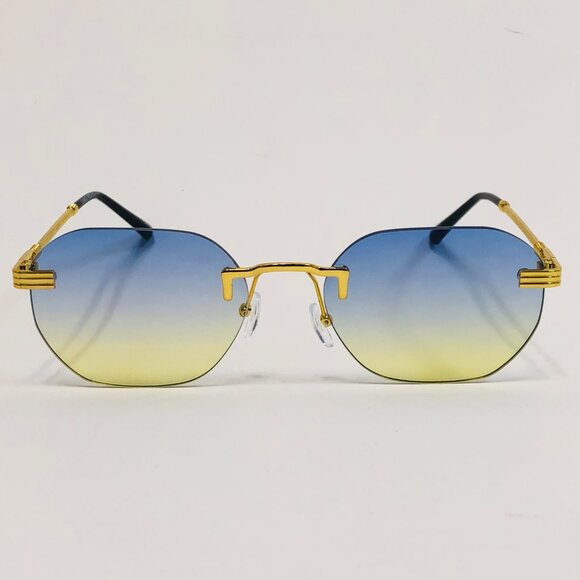 Men Women Sunglasses Hip Hop Gold Yellow Blue Lens Fashion Shades Rapper Lentes - Picture 2 of 3